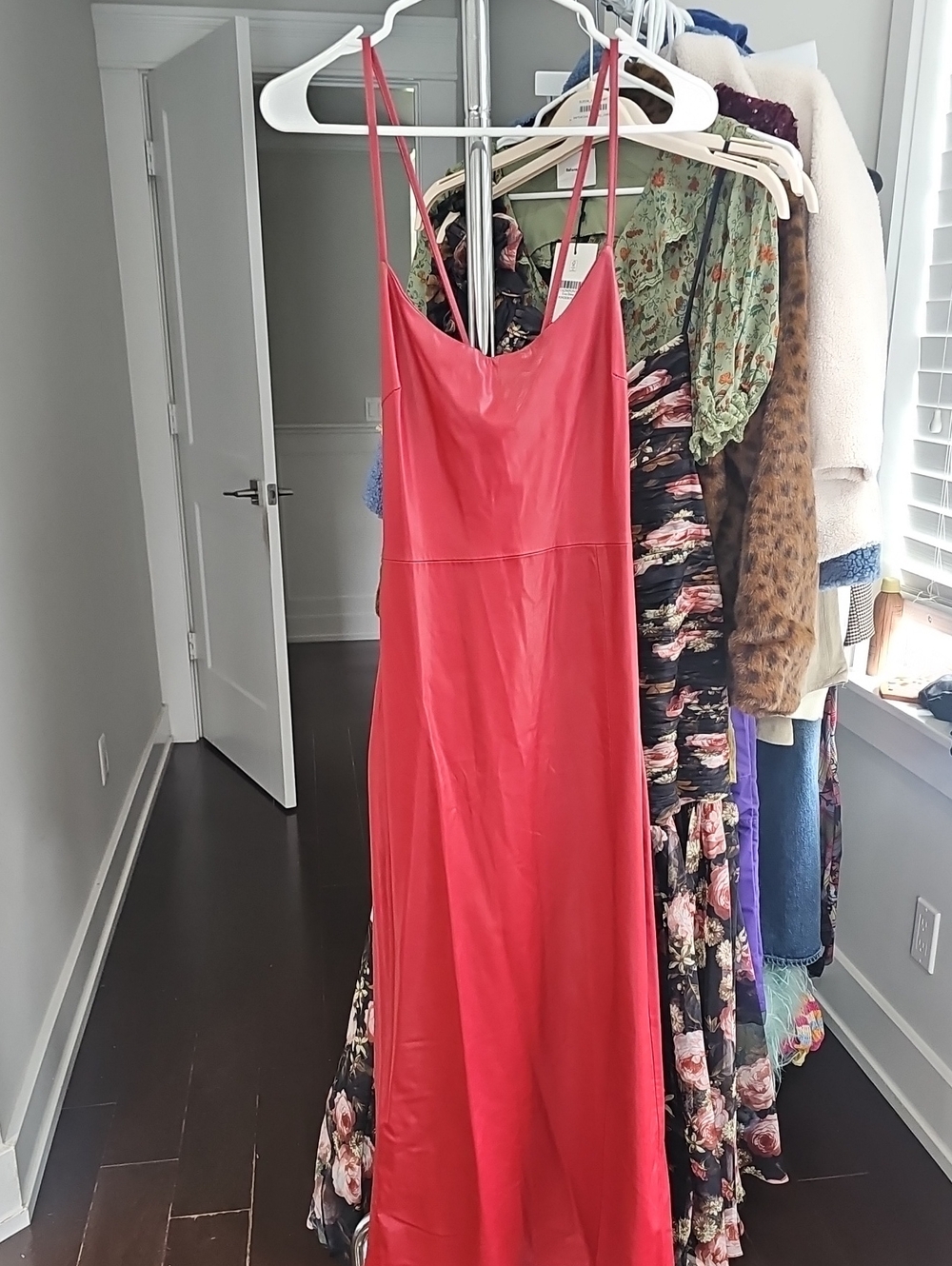 Zara Ruby Red Faux Leather Maxi Slip Dress